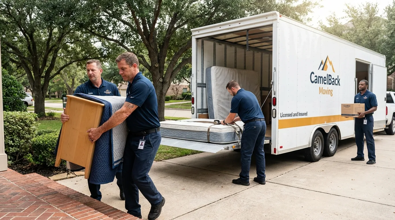 Crew loading residential truck for cross-state move from Warrenton, NC