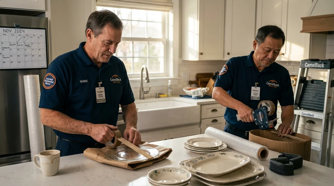 Professional crew packing kitchen dishware in Warrenton, NC